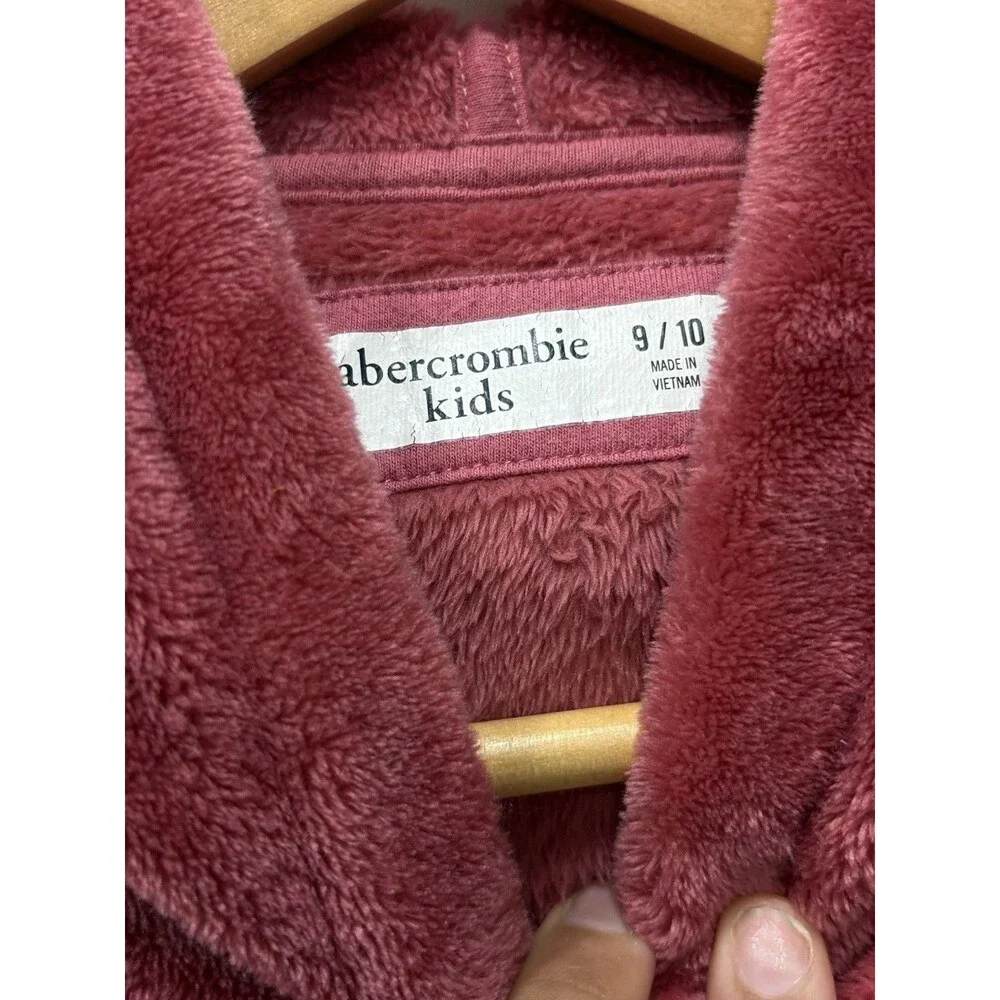 Abercrombie Kids 9/10 Pink Plush Fleece Hoodie Moose Logo Y2K Embroidered Cozy